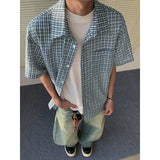 WIAOFELLAS  -  Summer Short Sleeved Shirt Men Fashion Retro Plaid Shirt Men Streetwear Korean Loose Vintage Casual Shirts Mens Large Size 5XL