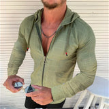 Wiaofellas  -  Men's Plaid Textured Zip Up Hoodie Slim Fit Long Sleeve Casual Lightweight Cardigan T Shirt