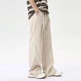 Wiaofellas  -  Fashion Men's Suit Pants Loose Belt Design Wide Leg Straight Casual Trousers Solid Color New Chic Summer