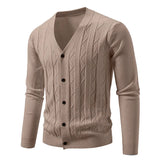 Wiaofellas  -  Knitted Cardigan Sweater Men Korean Style Fashion Smart Casual V-Neck Knitted Sweatercoat Mens Slim Sweater Outerwear