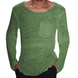 Wiaofellas  -  Casual Solid Color Slim Fit Knit Tops for Men Spring Long Sleeve Crew Neck Knitting T Shirts Mens Clothes Leisure Tee Shirt