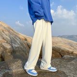 WIAOFELLAS  -  Trendy White Dstring Trousers for Men Casual Loose Fit Low Waist Long Pants Youthful Energy Sle Summer Thin Material