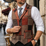 Wiaofellas  -  Vintae Sleeveless Vests Mens Fall Winter Outdoor Patchwork  V Collar Camisoles Daily Casual Contrast Color Tank Tops Men