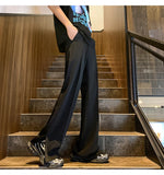 WIAOFELLAS  -  Brown Black Baggy Suit Pants Men Fashion Social Mens Dress Pants Korean Loose Straight Flared Pants Mens Office Formal Trousers