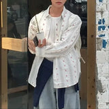 Wiaofellas  -  Men Shirt Striped Printing Lapel Long Sleeve Loose Men Clothing Streetwear Fashion Casual Tops Male Shirts S-5XL