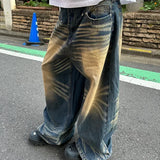 WIAOFELLAS  -  New Vintage Wide-leg Jeans Vintage Washed Yellow Do Old Classic Y2K Pants Nostalgia Loose Straight Pants Korean Streetwear Men's