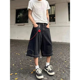 WIAOFELLAS  -  Hip Hop Retro Waist Inverted Design Men Denim Shorts Instagram Gothic Street Apparel Loose Straight Leg Pants Sports Pants