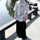 WIAOFELLAS  -  Bamboo Printing Men's Shirts Chinese Style Turn-down Collar Knot Button Short Sleeved Casual Male Tops Summer Tide