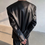 WIAOFELLAS  -  Spring And Summer New Men's Pu Leather Solid Color Suit Jacket Korean Retro Fashion Trend High Street Casual Slim Men's Tops