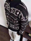 Wiaofellas  -  Fall Winter Retro Geometric Knit Cardigans Men Fashion Zipper Stand Collar Sweatercoats Mens Stylish Slim Knitting Jacket Coats
