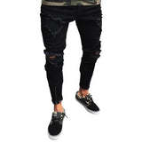 WIAOFELLAS  -  Mens Ripped Skinny Jeans Vintage Wash Slim Fit Stretch Zipper Trousers