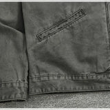 WIAOFELLAS  -  Vertical collar button-down tooling biker jacket men's texture granular bead canvas woven vintage casual Detroit jacket