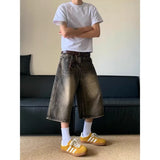 WIAOFELLAS  -  New Arrival American Retro Cropped Men Wide Leg Jeans Y2k Gothic Washed Loose Straight Casual Solid Color Shorts Sweatpants W146