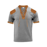 WIAOFELLAS  -  Summer American Retro Loose Casual Men's Wear Suit Elegant Fashion Handsome Splicing V Neck Tie Short Sleeve Shorts Chic Tops