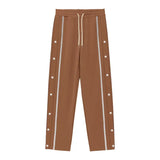 WIAOFELLAS  -  Daily Casual Loose Men Pant Buttons Patchwork Design Streetwear Straight Leg Trousers Lace-up Elastic Waist Harajuku Track Pants