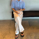 WIAOFELLAS  -  Mens Knit Polo Shirt Textured Weave Hollow Korean Niche Summer Short Sleeve Top Breathable Thin Relaxed Fit lapel Daily Mens Top