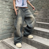 WIAOFELLAS  -  Fashion Summer Men's Gradient Do Old Design Loose Denim Pants Vintage Wide Leg High-waisted Straight Jeans Male