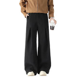 WIAOFELLAS  -  Beige Suit Pants Men Oversized Fashion Society Mens Black Dress Pants Korean Loose Wide Leg Pants Mens Office Formal Trousers