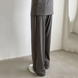 Wiaofellas  -  Black Men's Grey Solid Color Striped Casual Sweatpants New Elastic Waist Korean Trend Loose Wide Leg Trousers Summer