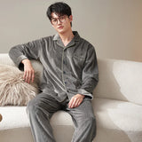 Wiaofellas Men's Pajamas Warm Flannel Autumn Winter Male Pyjama Homme Pijama Sleepwear Long-Sleeve Thick Island Fleece Lounge Sleep Set 3XL