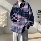 WIAOFELLAS  -  Winter Woolen Coat Men Warm Retro Thick Plaid Woolen Jacket Men Streetwear Korean Loose Short Woolen Coat Mens Thicken Jackets