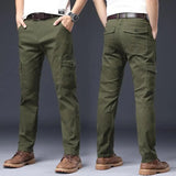 WIAOFELLAS  -  Plus Size 28-40 Men Cargo Pants Spring Autumn  Casual Muti Pocket Cotton Slim Straight  Elastic Long Outdoor without Belt