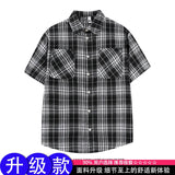 Wiaofellas  -  Blue Plaid Short Sleeve Shirt Men's Summer Cleanfit Half Sleeve Top Cool Handsome Five Sleeve Shirt Loose Fit Moisture Wicking