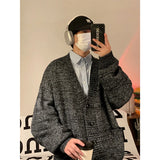 WIAOFELLAS  -  Autumn Winter New V-neck Cardigan Men's Loose Casual Knitted Sweater Trendy Daliy Simple All-match High Street Soft Coats