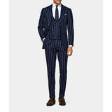 WIAOFELLAS  -  Classic Men Suits 3 Pieces Blazer Vest Pants Single Breasted Business Peaked Lapel Pinstripes Wedding Groom Plus Size