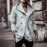 WIAOFELLAS  -  Autumn And Winter New Mens Medium-Length Windbreaker Fashionable Lapel Hooded Double-Breasted Solid Color Casual Windbreaker Men