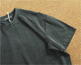 WIAOFELLAS  -  Heavy wash short sleeve T-shirt men drop shoulder sleeve solid color loose summer round neck half sleeve T