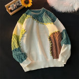WIAOFELLAS  -  Splicing Contrasting Sweaters Men Autumn Winter Deer Plush Soft Loose Knit Tops Korean Style Trendy Knitwear Fashion Streetwear