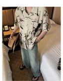WIAOFELLAS  -  Korean Version of Retro Drooping Thin Tie-dye Short-sleeved Cuban Collar Shirt Men's Summer Floral Loose Hong Kong Style Top