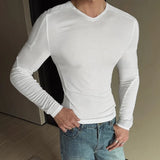 WIAOFELLAS  -  Men T Shirt Solid Color O-neck Long Sleeve Autumn Casual Male Tee Tops Streetwear Knitted Korean Style Men Clothing
