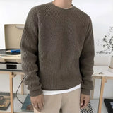 Wiaofellas  -  Streetwear Fashion Mens Knit Sweaters Spring Autumn Casual Solid Color Long Sleeve Jumper Tops For Men Stylish Textured Sweater