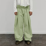 Wiaofellas  -  Men Pants Solid Color Pleated Joggers Lace Up Casual Wide Leg Trousers Men Streetwear Loose Fashion Casual Long Pants