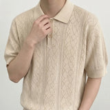 Wiaofellas  -  Loose Fit Men's Short Sleeve Polo Shirt Retro Knitted Summer T-Shirt Commute Casual Wear Comfortable Breathable Pure Color