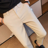 WIAOFELLAS  -  Summer Solid Color Casual Pants Men Slim Casual Business Formal Suit Pants Ankle Length Office Social Trousers Men Clothing
