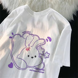 WIAOFELLAS  -  Couple's Matching Short Sleeve T-Shirt Set Cotton Cartoon Rabbit Printed Crew Neck Tops For Men And Women Summer Casual Wear