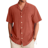 WIAOFELLAS  -  British Men'S Shirt New Summer Solid Color Casual Lapel Simple Breathable Top Comfortable Open-Collar Men'S Loose Beach Shirt