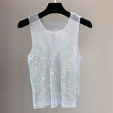 Wiaofellas  -  Mens Vest Hot Diamond Mesh Nightclub Sexy Tank Top Streetwear Fashion Youth Stage Performance Sleeveless Top Men'S Wear New