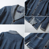 Wiaofellas  -  Vintage Jacquard Thickness Sweater Coats Winter Male Knitted Stitch Pockets Outwear Men's Long Sleeve Button Slim Jackets