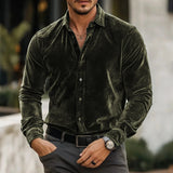 Wiaofellas  -  Vintage Mens Velvet Shirt Tops Autumn Winter Business Casual Solid Color Shirts Men Clothing Classic Button-up Lapel Cardigans