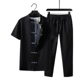 Wiaofellas  -  Shirts + Pants Summer Cotton Linen Shorts Sleeve Men's Casual Sets Male Fashion Trousers and Shirts Men Full Size M-5XL