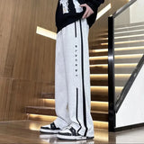 WIAOFELLAS  -  Mens Pants Printed Ribbon Pockets Pants Autumn Casual Streetwear Sports Baggy Joggers Wide Leg Pants Men's Clothing Unisex