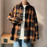 Wiaofellas  -  Autumn Oversized Long Sleeved Shirt Men Fashion Retro Plaid Shirt Men Streetwear Korean Loose Casual Shirts Mens Large Size 5XL