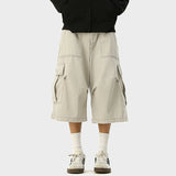 WIAOFELLAS  -  Summer Men's Shorts Casual Solid Color Side Big Pockets Pleated Design  Loose Straight Wide Leg Male Jeans Simple