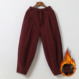 WIAOFELLAS  -  Autumn Mens Cotton Wide Leg Pants Men Solid Color Oversized Jogger Trousers Male Elastic Waist Streetwear Hanfu Linen Pants