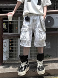 Wiaofellas  -  Summer Washed Distressed Workwear Shorts Men's Trendy Street Style Loose Wide Leg Big Pocket Seven-Foot Pants Casual Trousers
