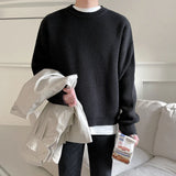 WIAOFELLAS  -  Winter Autumn Menswear Fashion Chic Solid Color Knitting Pullovers Men's New Loose Round Neck Thickened Sweater Tide